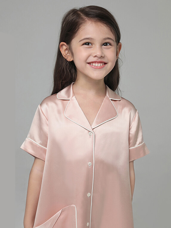 19 Momme Cute Button Up Silk Sleep Shirts For Girls